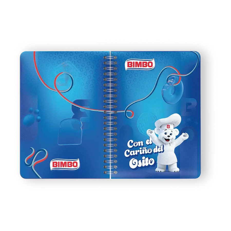 Libreta de pasta azul de Bimbo con el Osito y la leyenda Con el Cariño del Osito