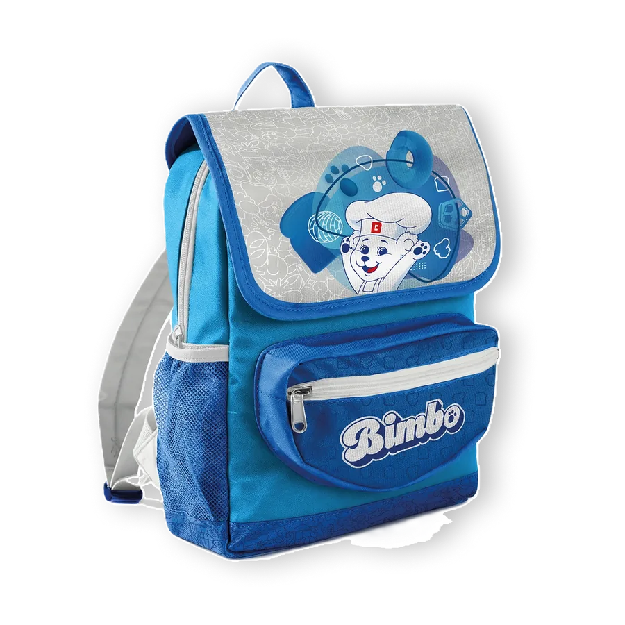 Mochila escolar azul de Bimbo con el Osito en la solapa