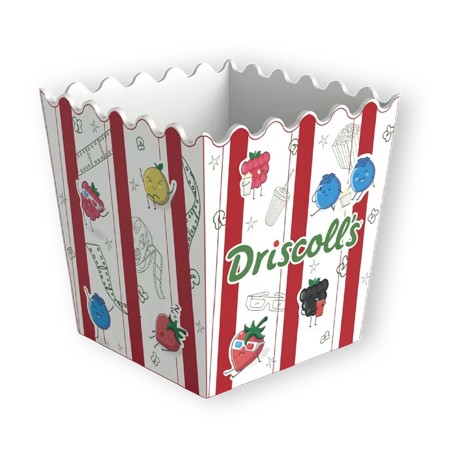 Cubeta para palomitas de rayas rojas con los personajes de Driscoll's