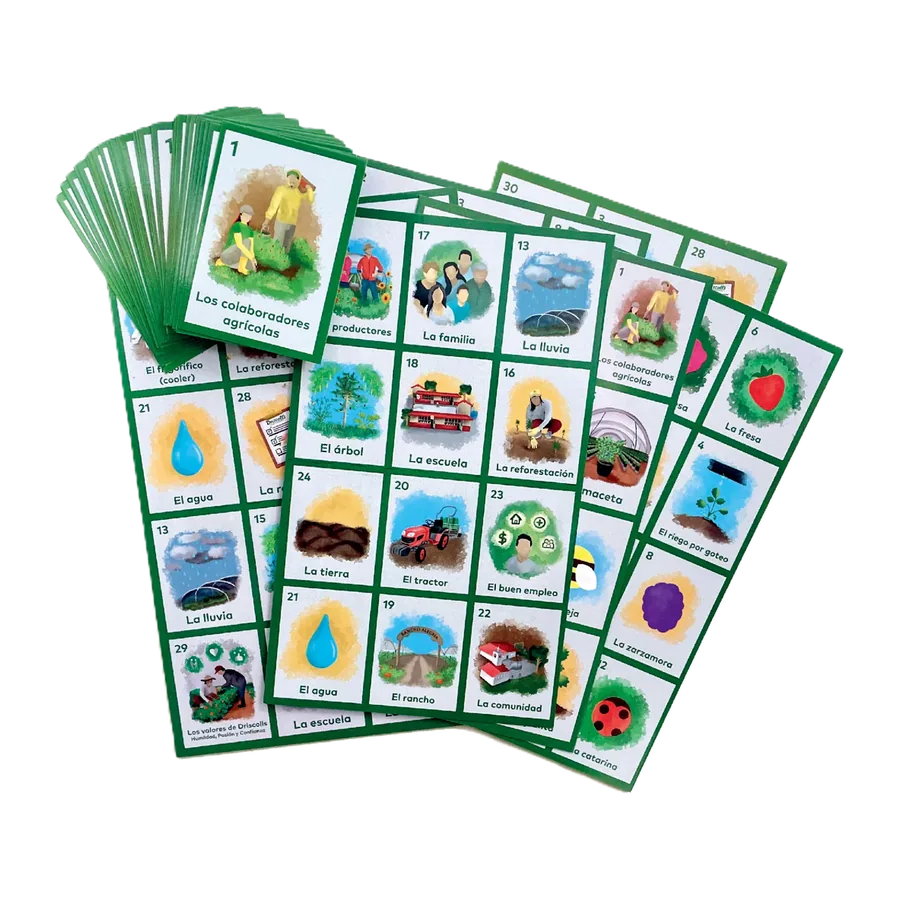 Tablas y cartas de lotería ilustradas con la vida del campo, de Driscoll's