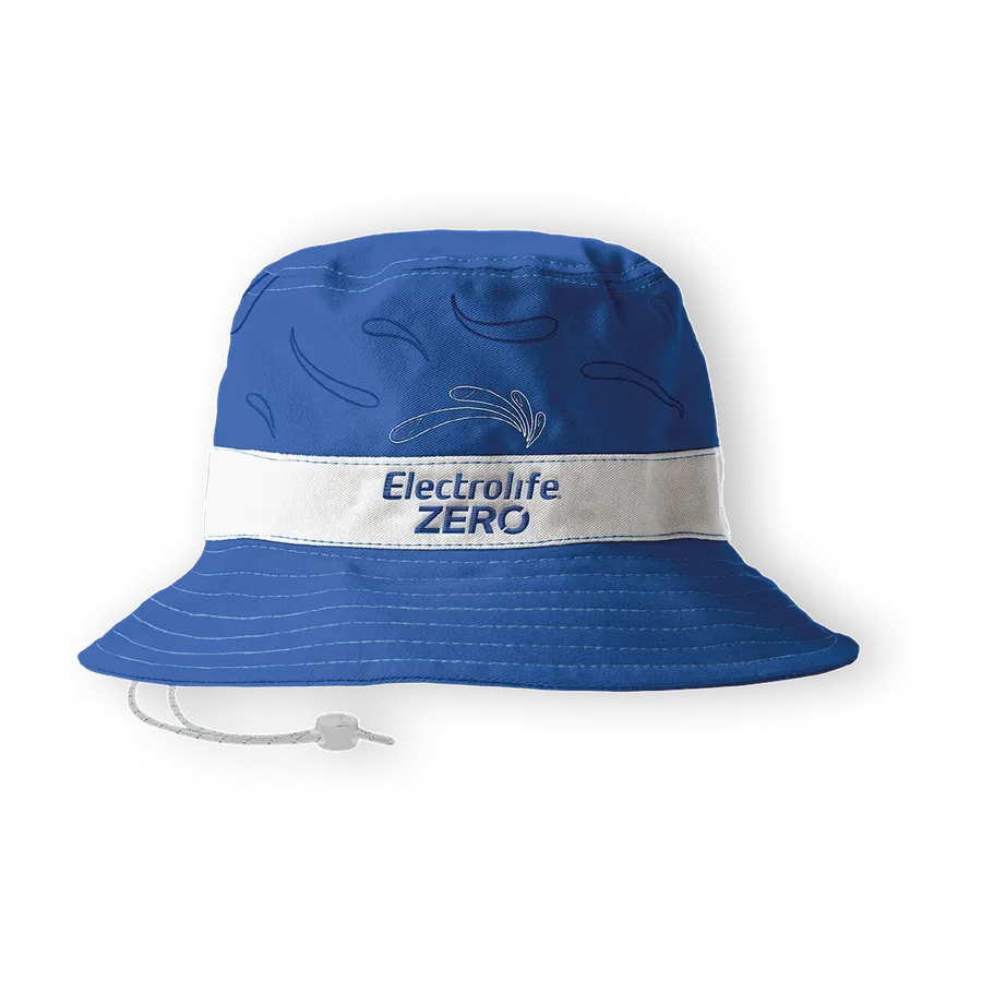Sombrero tipo bucket azul con la banda de Electrolife Zero